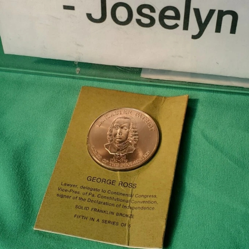1976 BICENTENNIAL SERIES GEORGE ROSS LANCASTER PATRIOT  BRONZE RED ROSE COIN